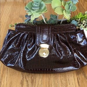 Big Buddha Chocolate Brown Crocodile Clutch Bag